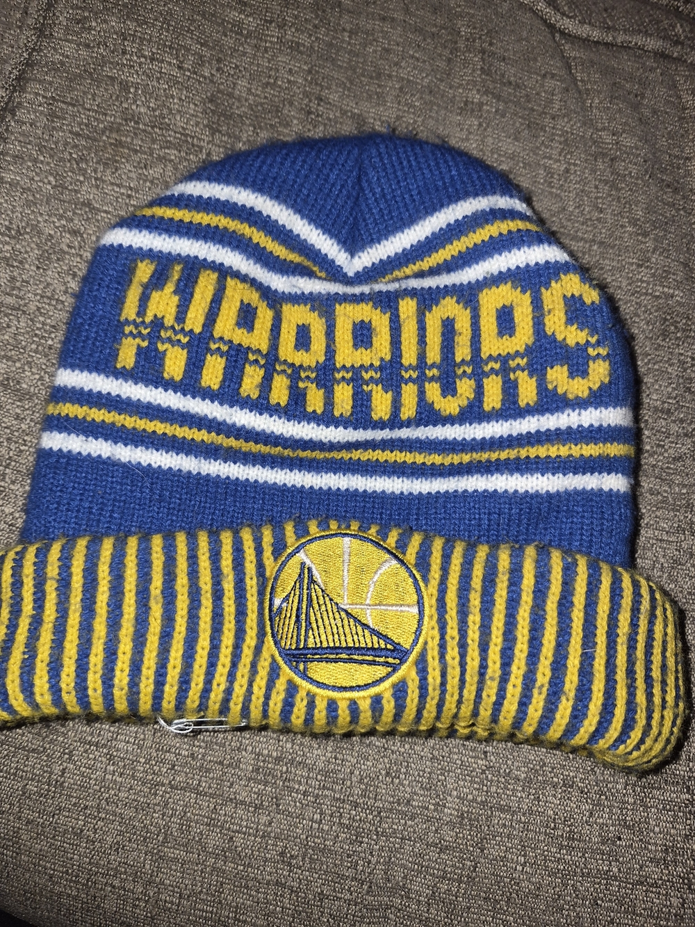 Warriors Blue & Yellow Striped Knit Hat Like New